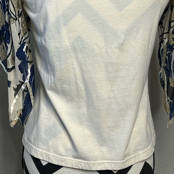 Anthropologie Odille Y2K Feminine Silk Floral Sheer Sleeves Blouse - Picture 7 of 13